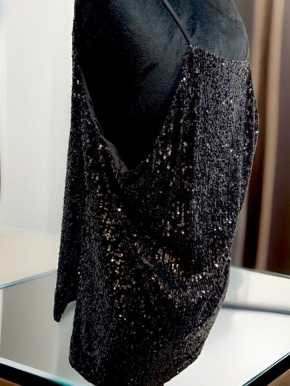 Gianni Bini Black Sequin Draped Back Tank Top Large Holiday Party - Picture 5 of 10